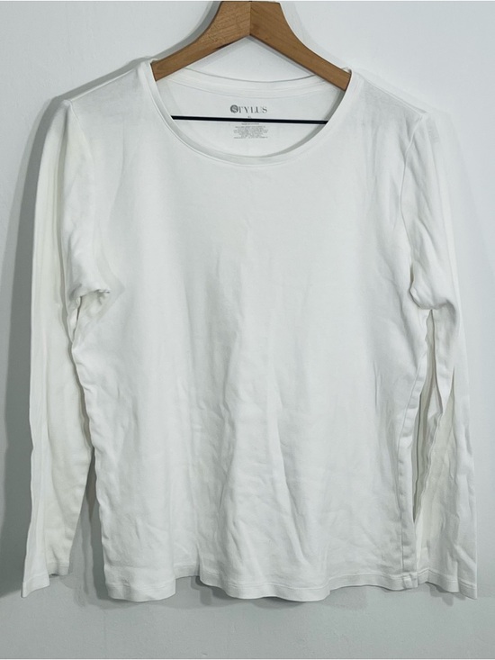 STYLUS Tops - Stylus White Long Sleeve Pullover Scoop Neck Casual Top 100% Cotton Layering Top